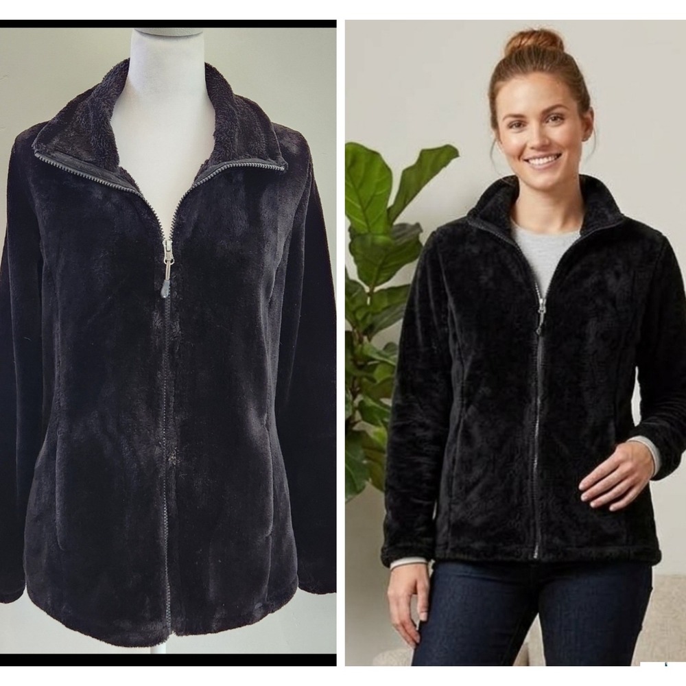 32 Degrees Heat Womens Black Faux Fur Fleece Full Zip Jacket Size Small